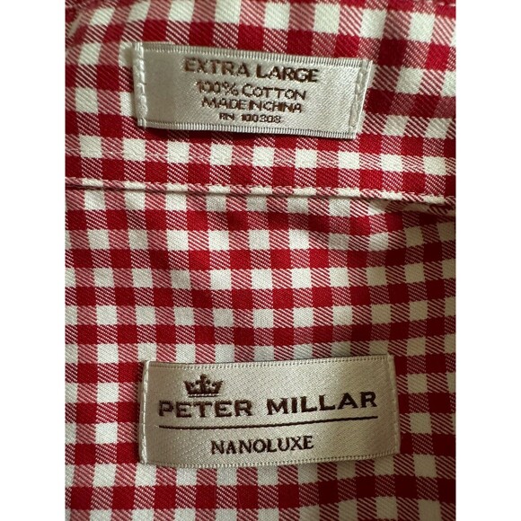 Peter Millar Shirt Mens XL Gingham Check Button Up Red Holiday Stanford EUC - Picture 6 of 8